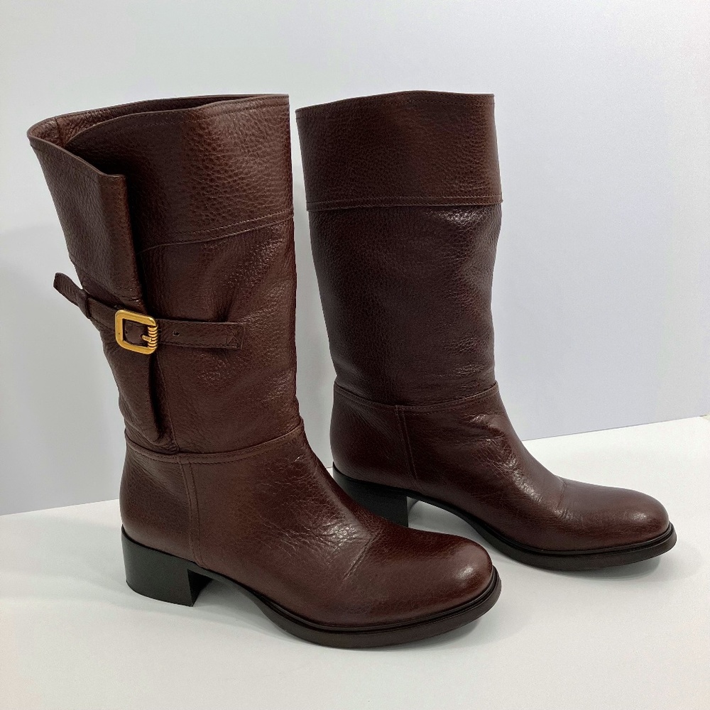 Prada Brown Leather Mid-Calf Boots Size 8